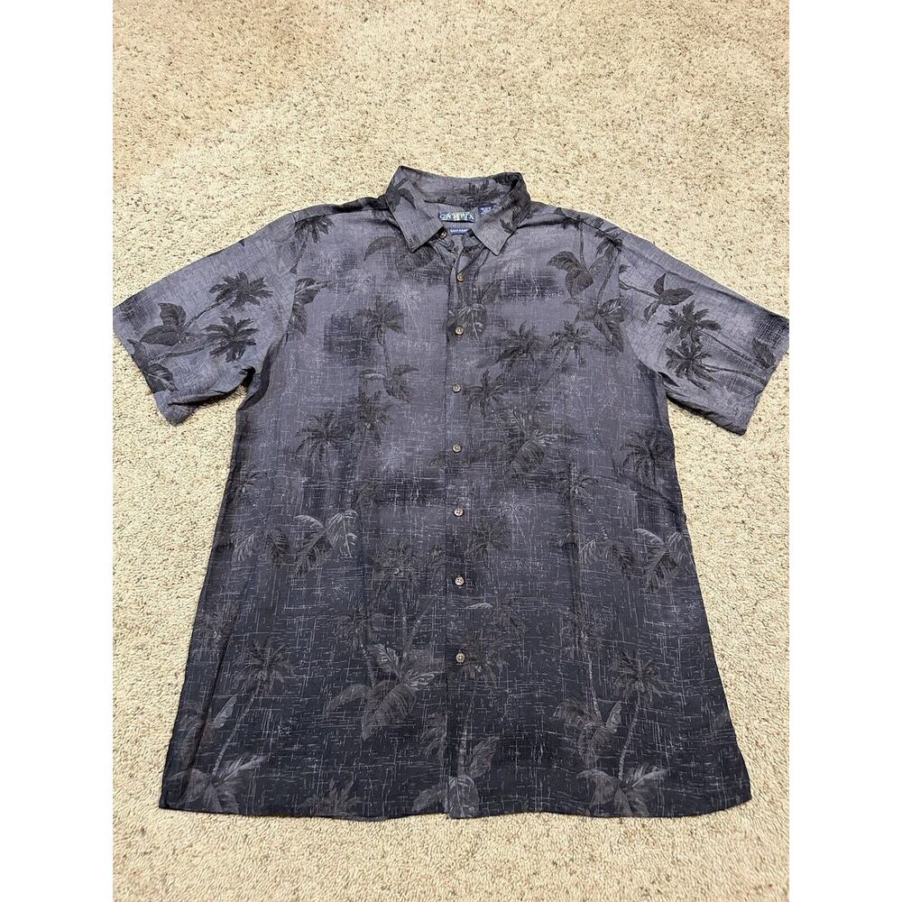 CAMPIA Shirt Men’s XLT XL TALL Short Sleeve Hawaiian Palm Trees Tropical H24